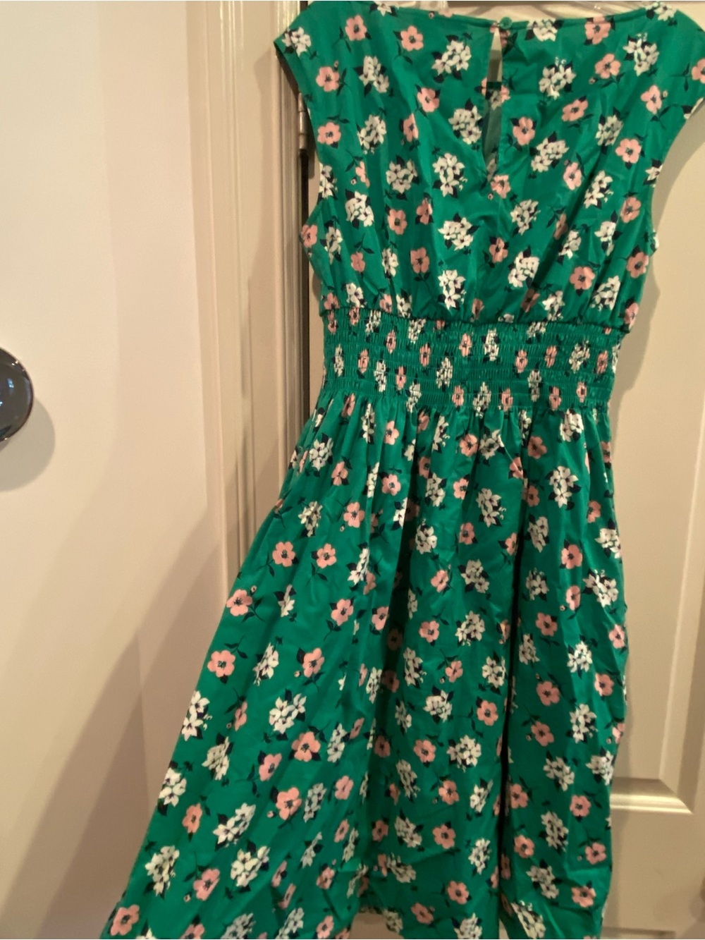 NWOT Kate Spade L Women’s Dress Green pink white Floral with Smocked Waist - Picture 7 of 7